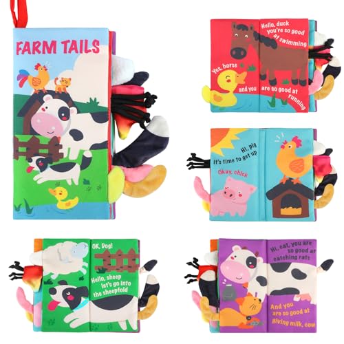 beiens Baby Cloth Book - Touch & Feel Crinkle Farm Tails Soft Book for Infants, Toddlers, 0-12 Months