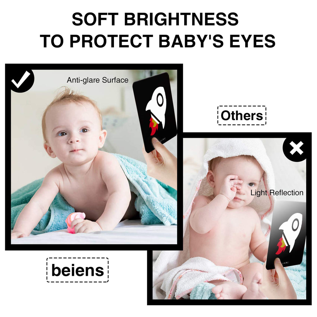 beiens High Contrast Baby Flashcards – Black & White Visual Stimulation Cards for 3-6 Months, 20 Double-Sided Cards with Anti-Glare Matte Finish