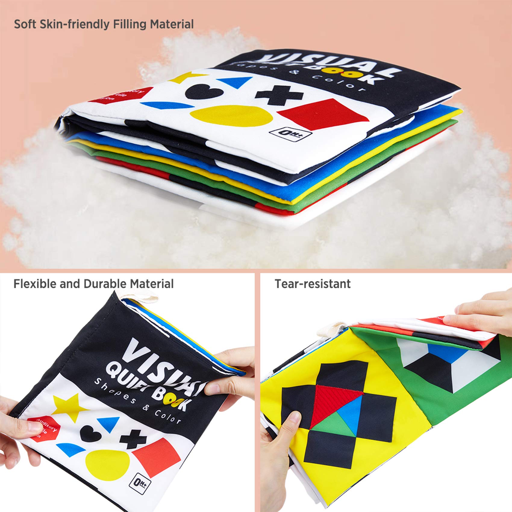 beiens High Contrast Black and White Baby Book – Soft Cloth Sensory Toy with Mirror, Crinkle, and Bibi Sound for 0-12 Months