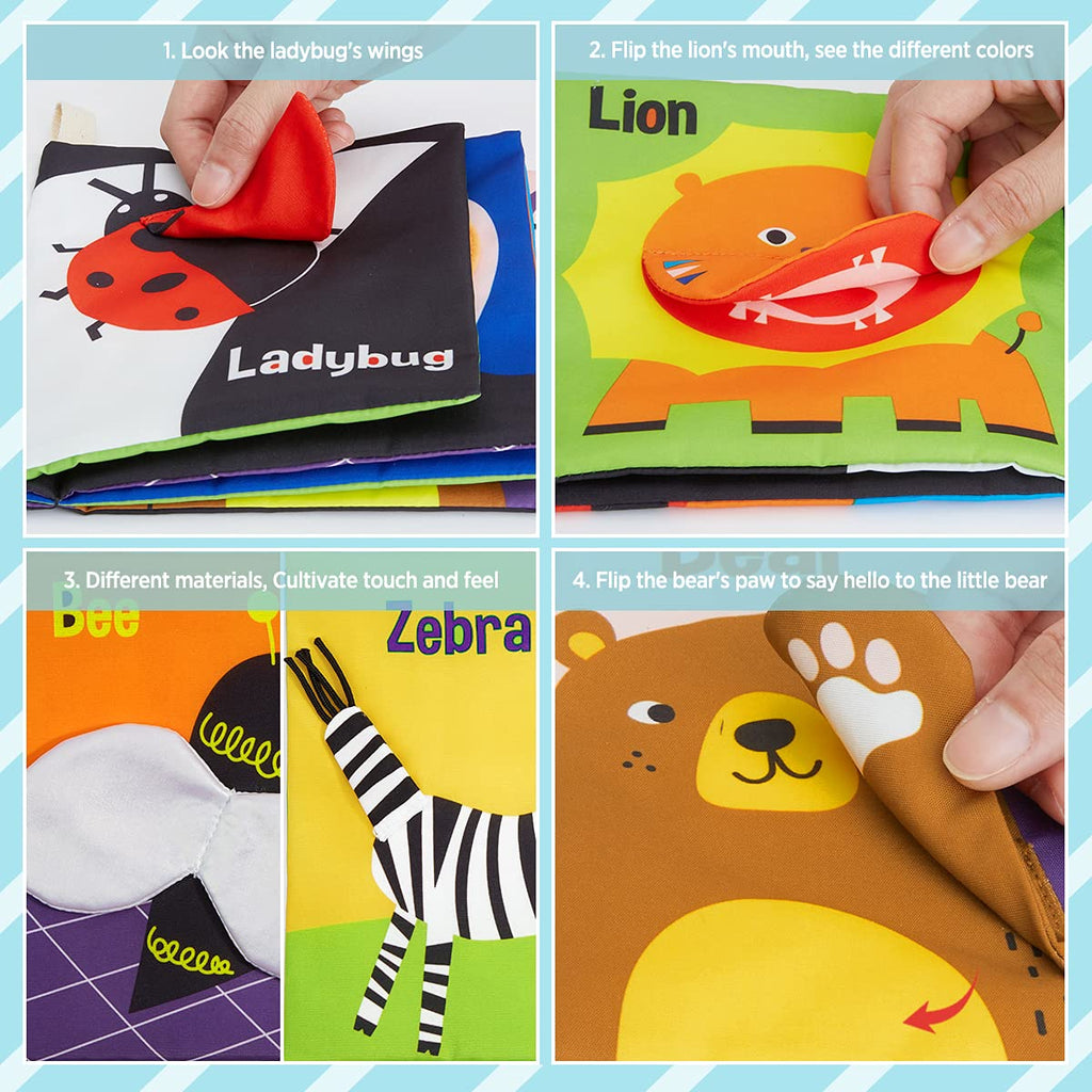 beiens Soft High Contrast Black & White Crinkle Cloth Books for Babies – Touch & Feel Sensory Toy with Mirror