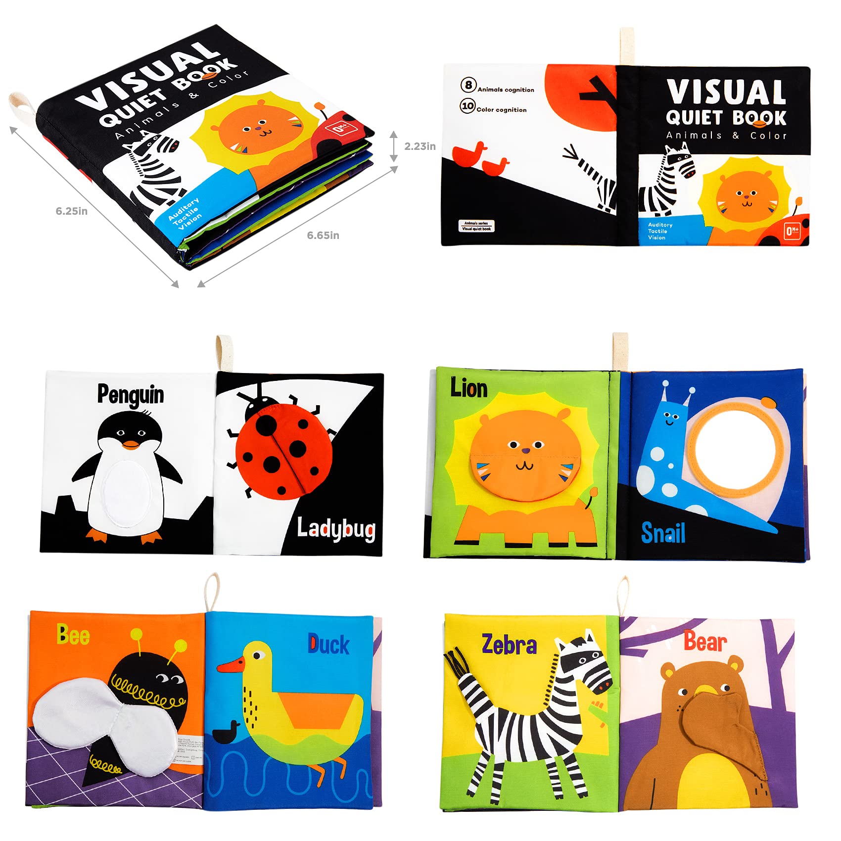 beiens Soft High Contrast Black & White Crinkle Cloth Books for Babies – Touch & Feel Sensory Toy with Mirror