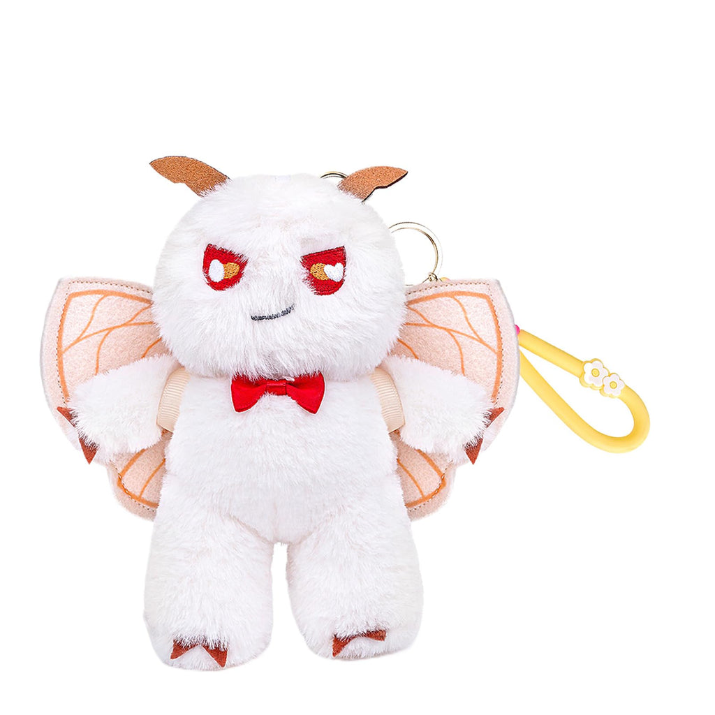 Beige Silk Moth Plush Keychain – 6.5in Soft Crystal Cotton Stuffed Animal Toy with Bow