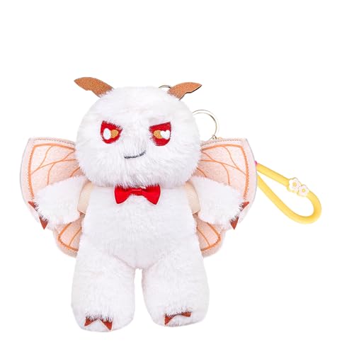 Beige Silk Moth Plush Keychain – 6.5in Soft Crystal Cotton Stuffed Animal Toy with Bow