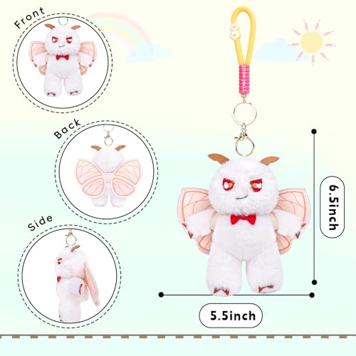 Beige Silk Moth Plush Keychain – 6.5in Soft Crystal Cotton Stuffed Animal Toy with Bow
