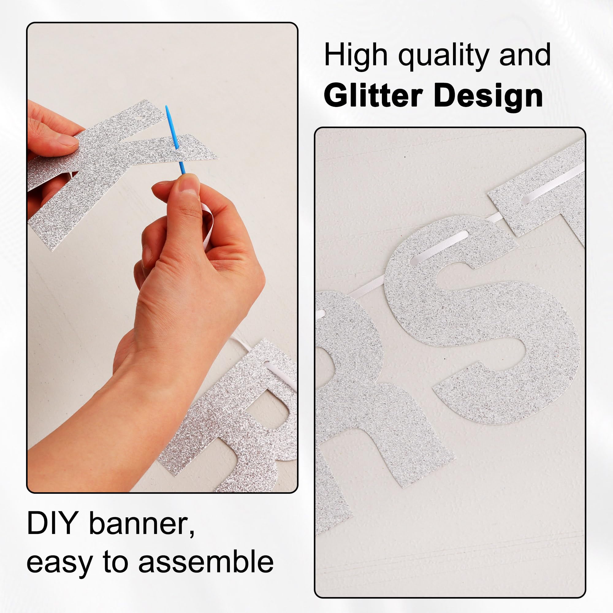BEISHIDA 116 Pcs DIY Letter Banner Kit – Customizable Glitter Silver Letters & Numbers for Parties