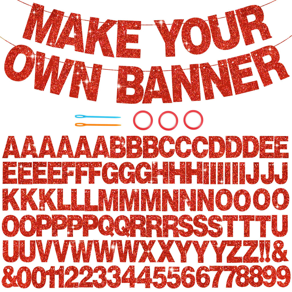 BEISHIDA 116-Piece DIY Glitter Red Letter Banner Kit – Customizable A-Z Letters & Numbers for Birthday, Wedding, Graduation Decor