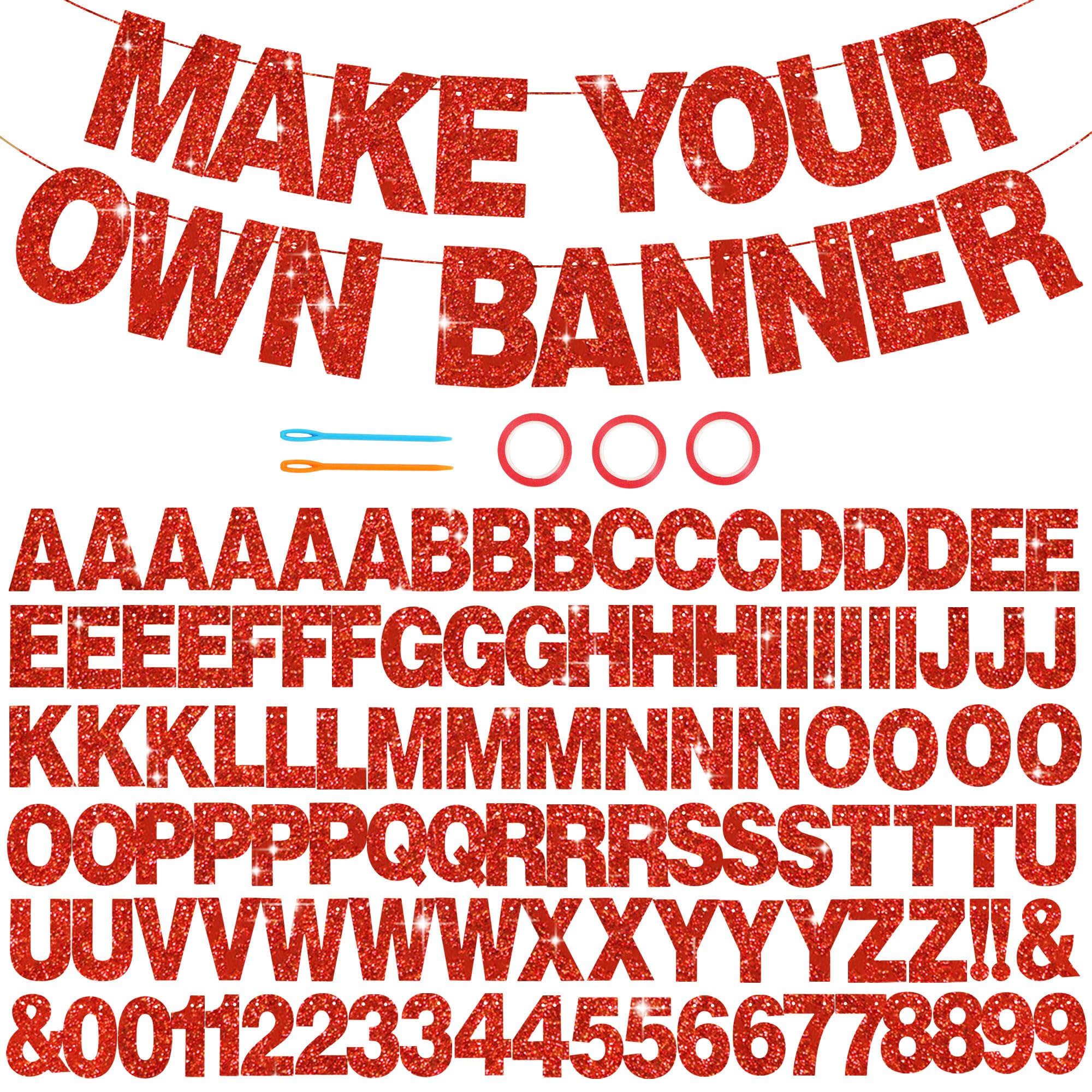 BEISHIDA 116-Piece DIY Glitter Red Letter Banner Kit – Customizable A-Z Letters & Numbers for Birthday, Wedding, Graduation Decor