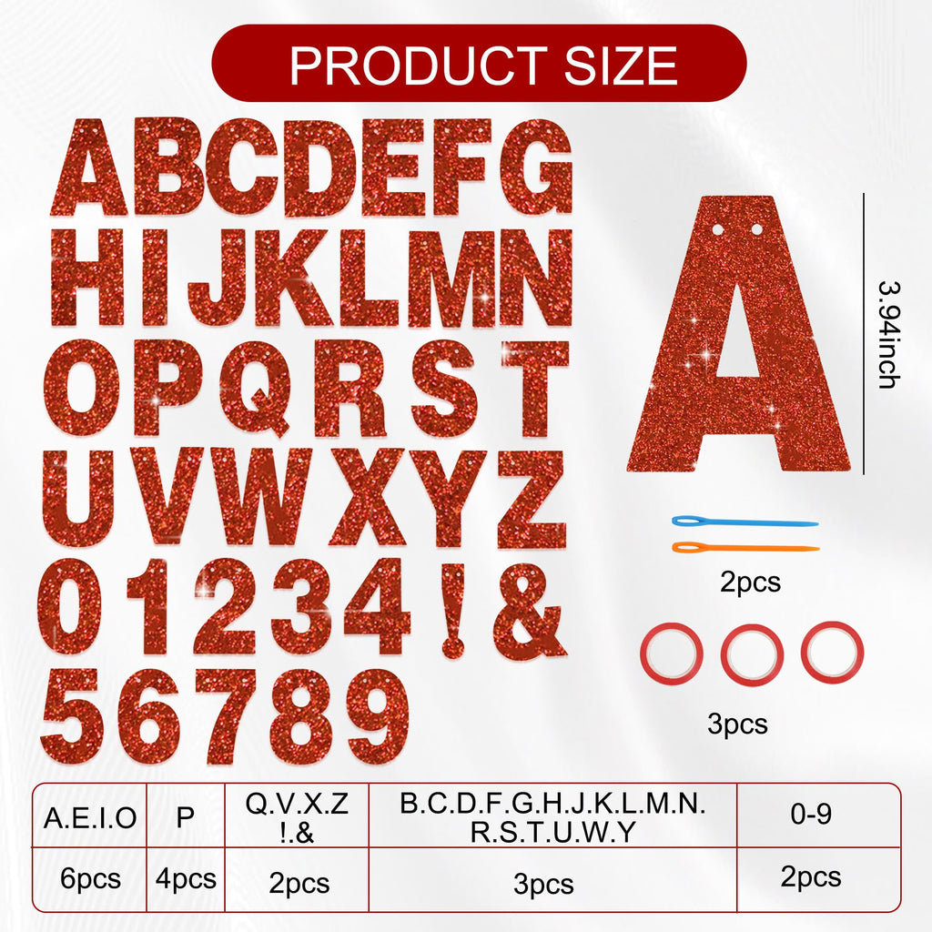 BEISHIDA 116-Piece DIY Glitter Red Letter Banner Kit – Customizable A-Z Letters & Numbers for Birthday, Wedding, Graduation Decor