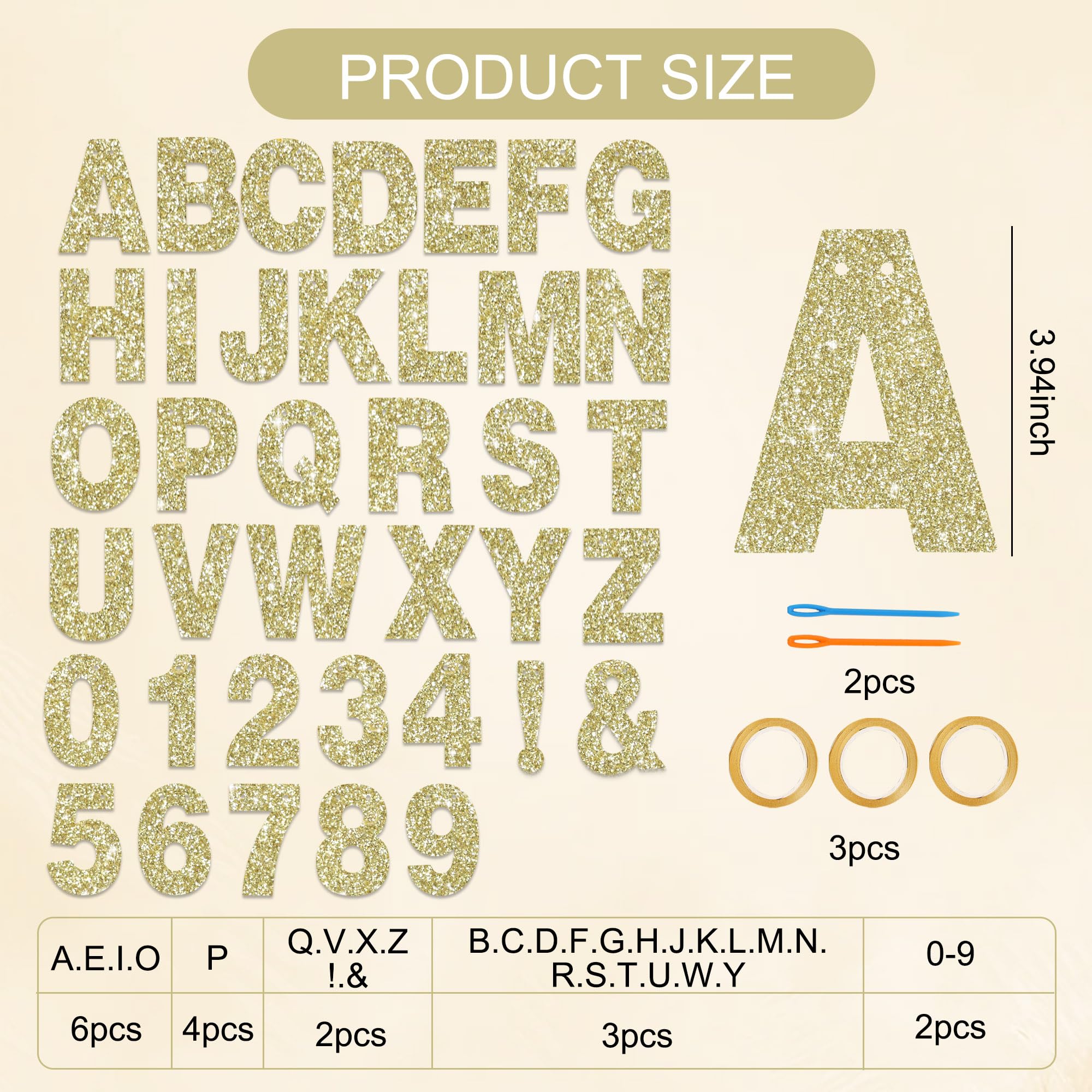 BEISHIDA 116-Piece DIY Letter Banner Kit – Champagne Gold Glitter, Customizable for Birthdays, Weddings, Graduations