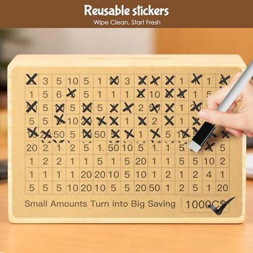 Bemaystar Natural Wood Money Saving Box with Pre-Printed Targets