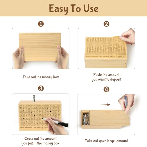 Bemaystar Natural Wood Money Saving Box with Pre-Printed Targets