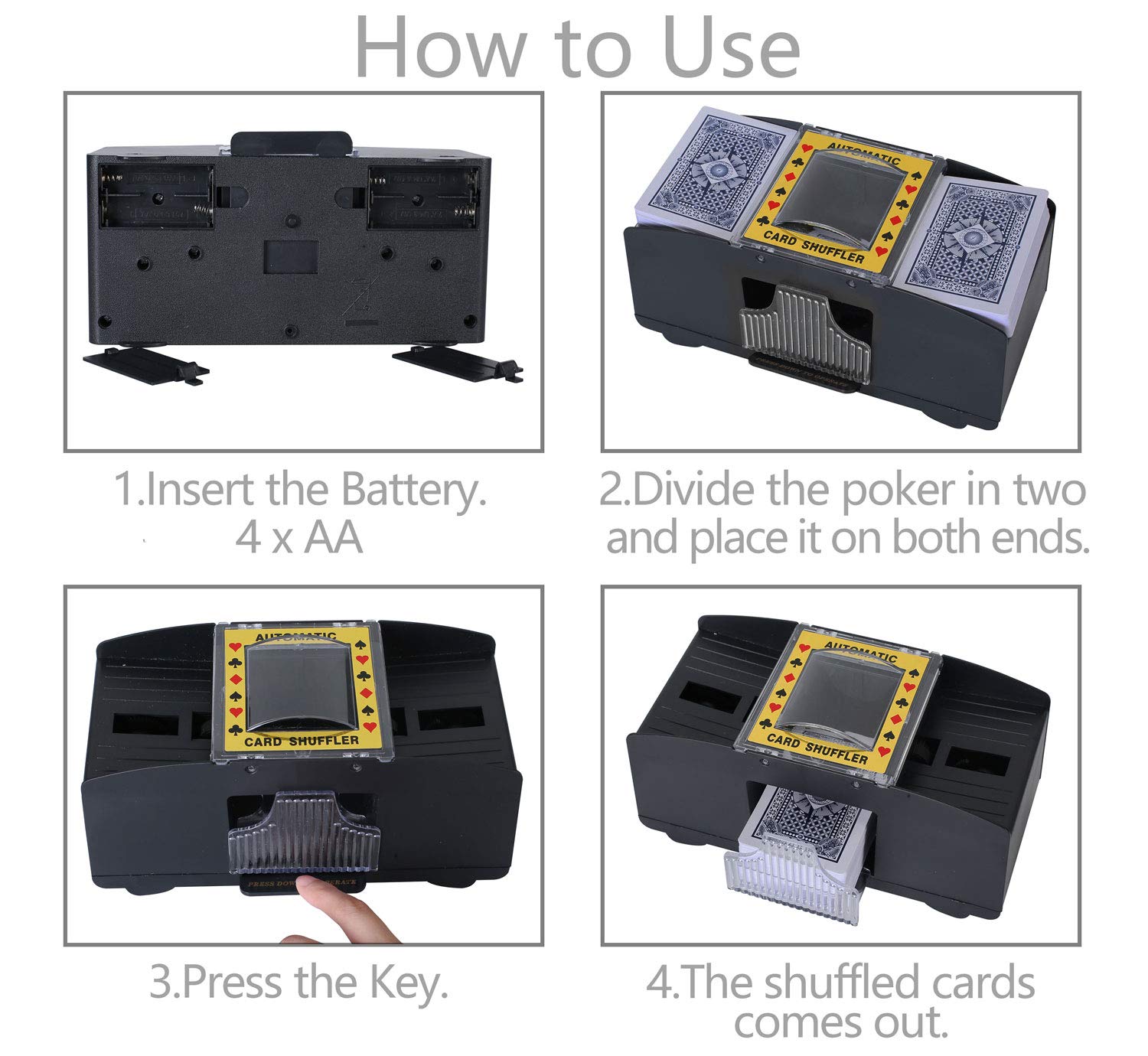Bemecato Automatic Card Shuffler for 1-2 Decks – Battery Operated Electric Card Shuffling Machine for Poker, UNO, and Family Games