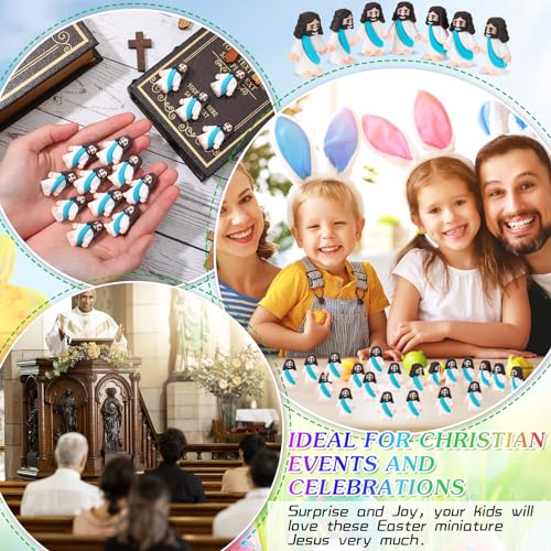 Bememo 100 Pack Mini Rubber Jesus Figurines – Cyan Color, 1.2 x 1.4 Inches, for Easter Eggs, Party Favors, Sunday School & Baptism Gifts
