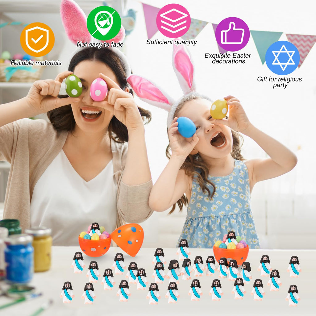 Bememo 100 Pack Mini Rubber Jesus Figurines – Cyan Color, 1.2 x 1.4 Inches, for Easter Eggs, Party Favors, Sunday School & Baptism Gifts