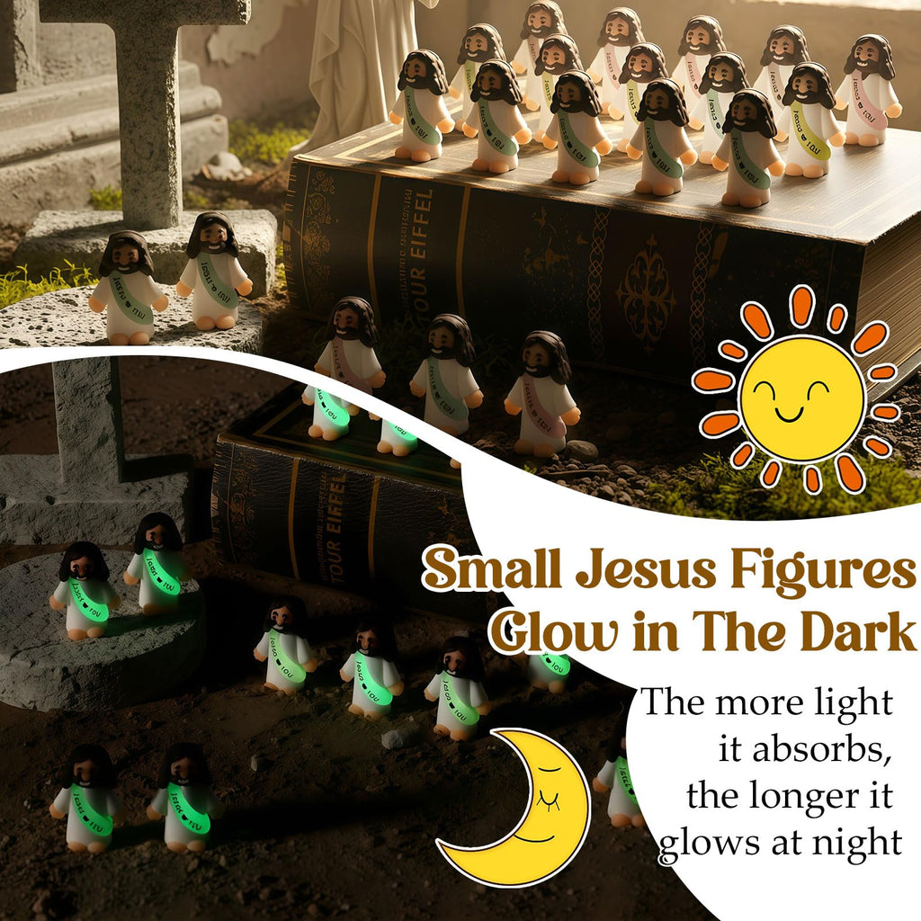 Bememo 25 Mini Glow-in-the-Dark Jesus Figures for Religious Party Favors and Sunday School