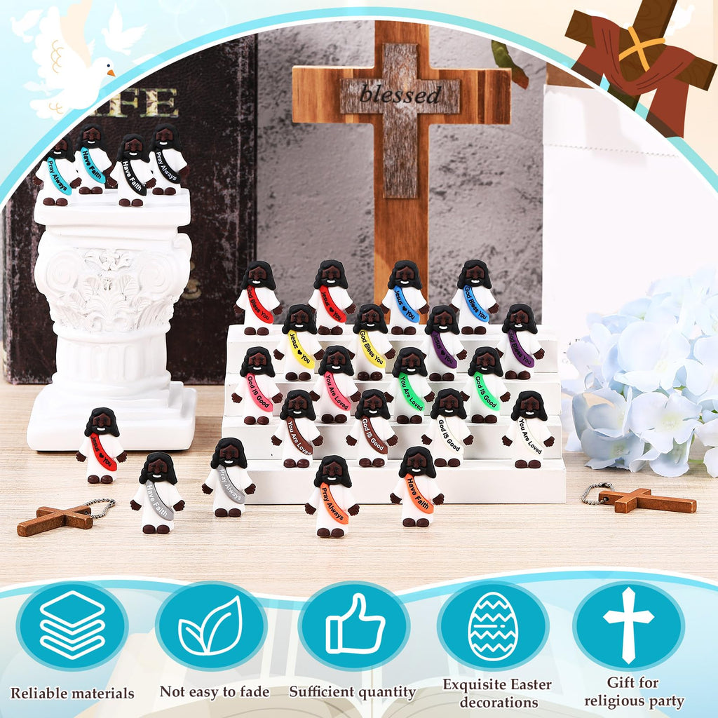 Bememo 25 Pack Mini Black Jesus Figures – Rubber Statues with Inspirational Quotes for Hiding, Sharing, and Religious Events