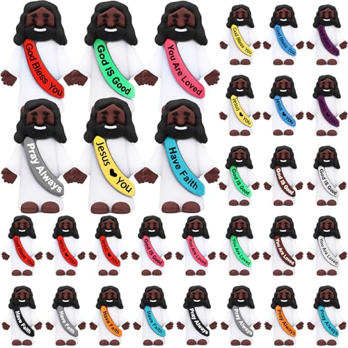 Bememo 25 Pack Mini Black Jesus Figures – Rubber Statues with Inspirational Quotes for Hiding, Sharing, and Religious Events
