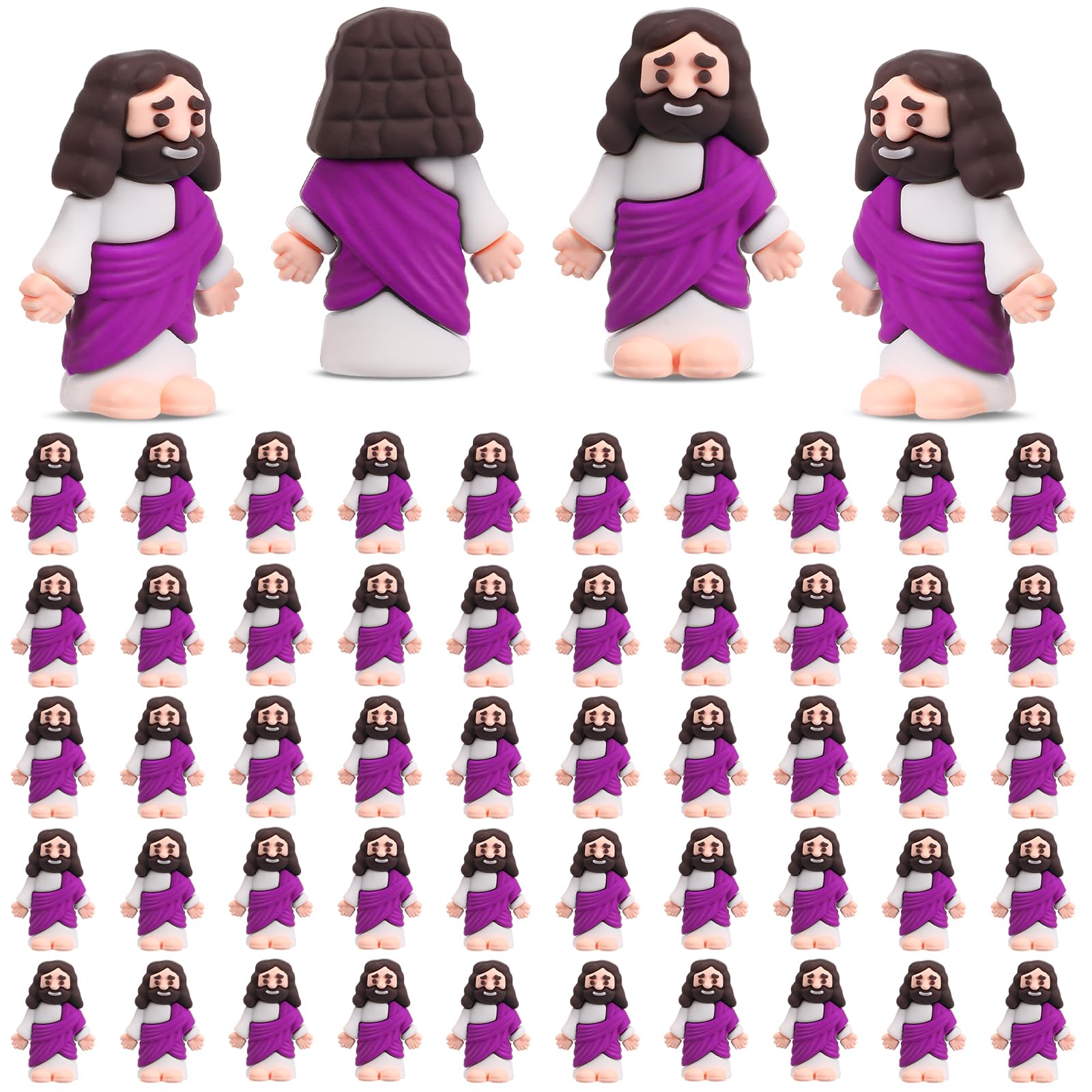 Bememo 50-Pack Mini Jesus Figures for Hide and Seek, Easter Egg Stuffers, Sunday School Gifts (Purple)