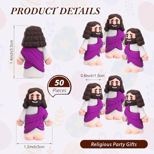 Bememo 50-Pack Mini Jesus Figures for Hide and Seek, Easter Egg Stuffers, Sunday School Gifts (Purple)