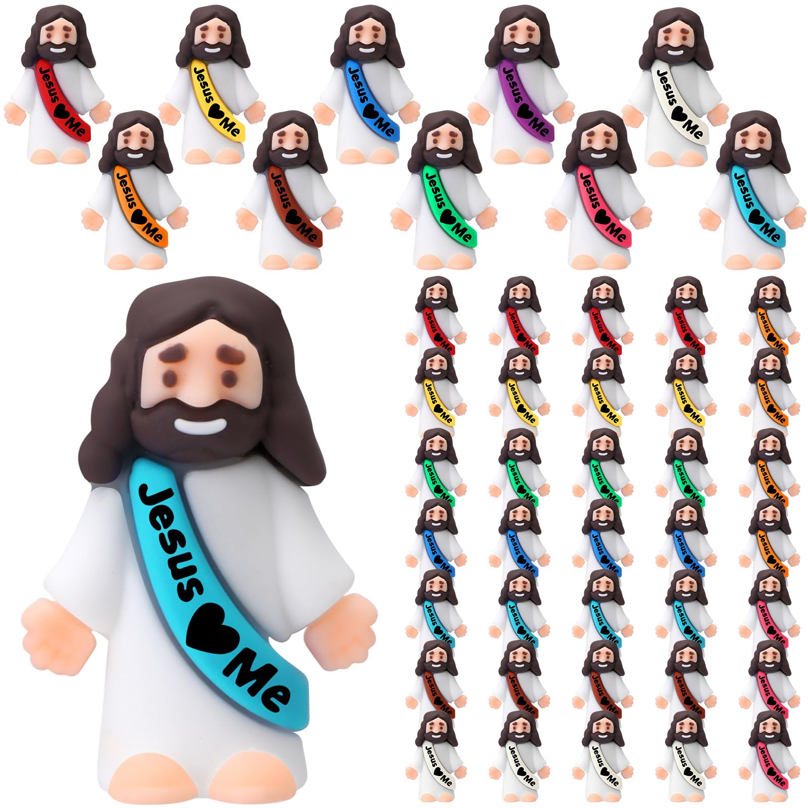 Bememo 50-Pack Mini Rubber Jesus Figurines for Hide and Seek, Party Favors, Easter Eggs, Sunday School Crafts