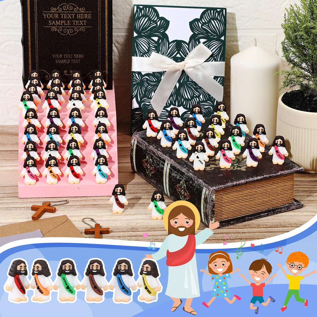 Bememo 50-Pack Mini Rubber Jesus Figurines for Hide and Seek, Party Favors, Easter Eggs, Sunday School Crafts