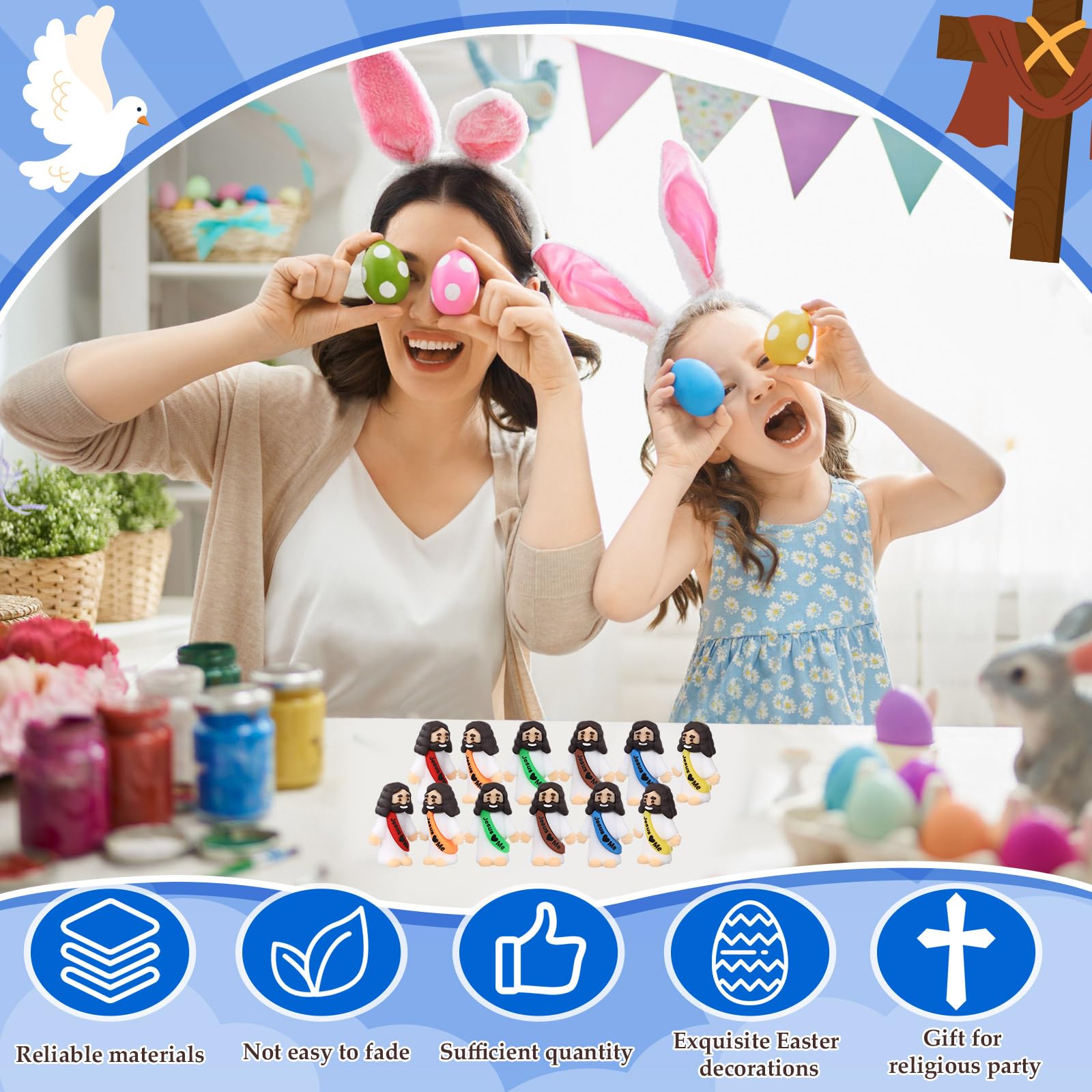 Bememo 50-Pack Mini Rubber Jesus Figurines for Hide and Seek, Party Favors, Easter Eggs, Sunday School Crafts