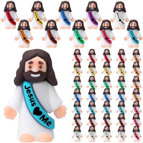 Bememo 50-Pack Mini Rubber Jesus Figurines for Hide and Seek, Party Favors, Easter Eggs, Sunday School Crafts