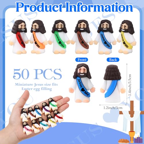 Bememo 50-Pack Mini Rubber Jesus Figurines for Hide and Seek, Party Favors, Easter Eggs, Sunday School Crafts