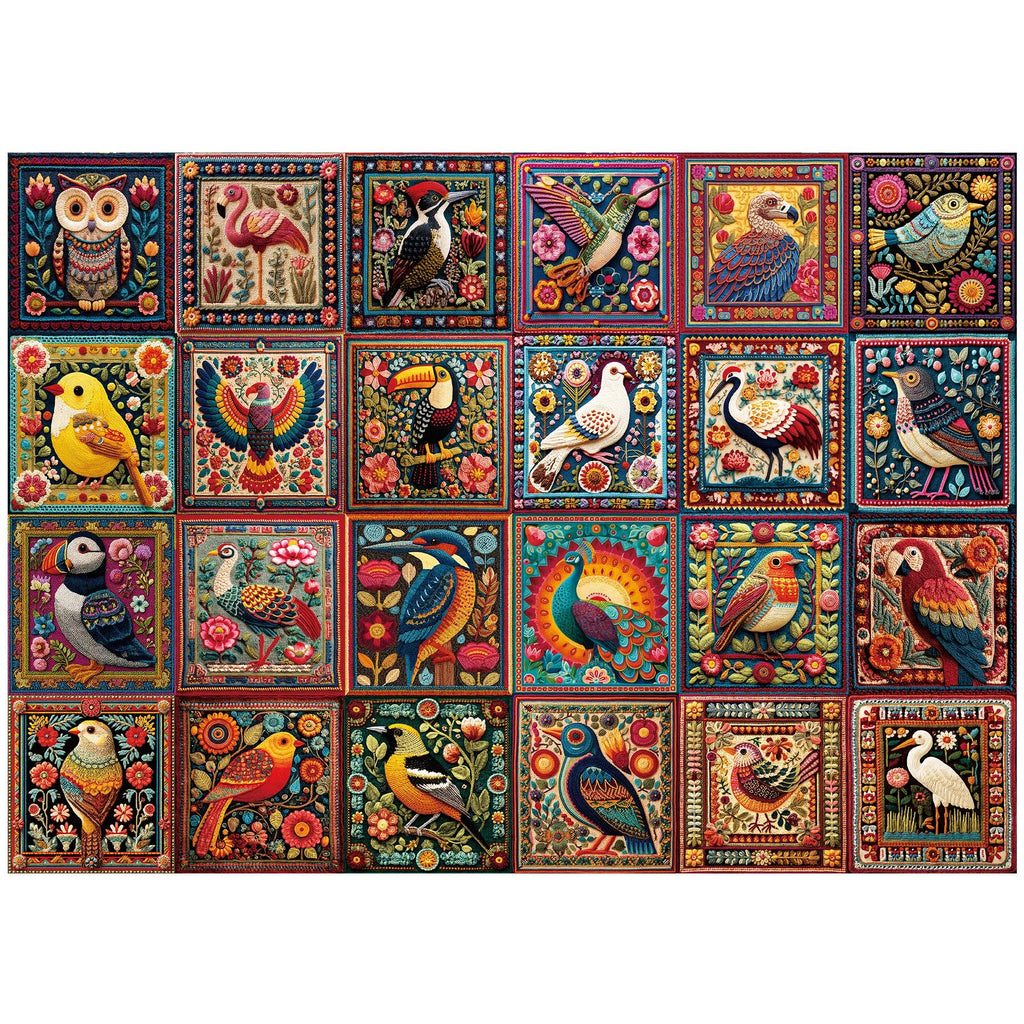 BenBen 1000-Piece Bird Crochet Puzzle – 24 Designs, Letters on Back, Poster Included