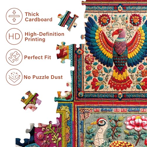 BenBen 1000-Piece Bird Crochet Puzzle – 24 Designs, Letters on Back, Poster Included