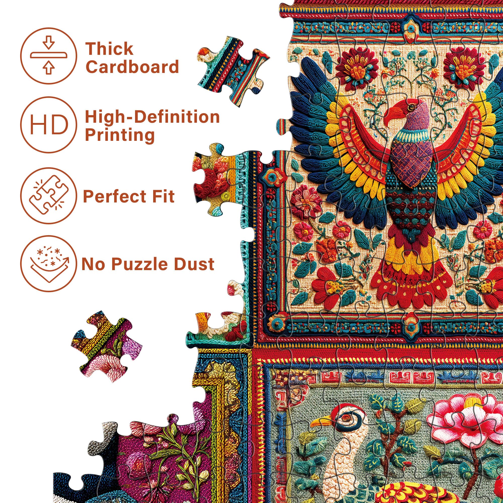BenBen 1000-Piece Bird Crochet Puzzle – 24 Designs, Letters on Back, Poster Included