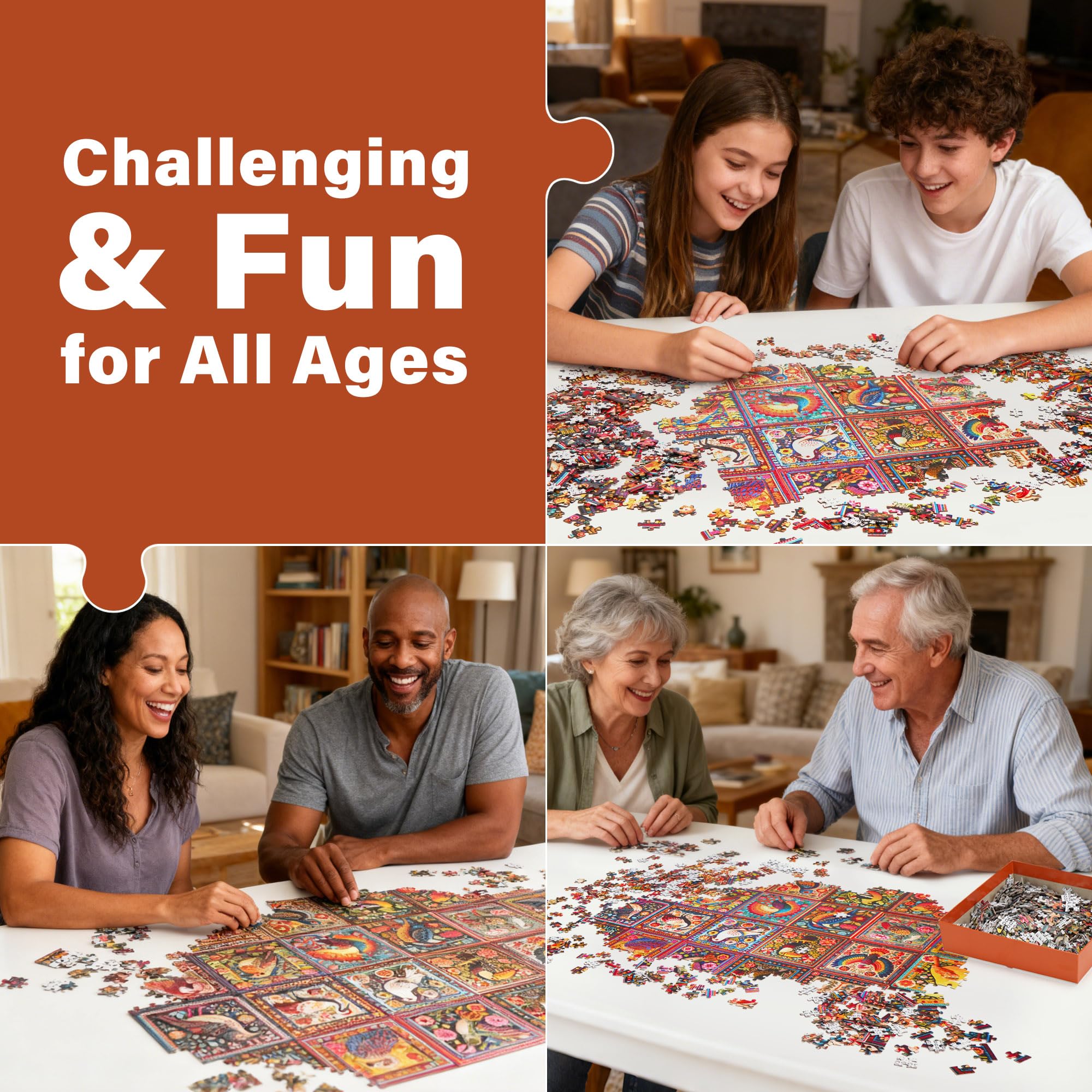 BenBen 1000-Piece Bird Crochet Puzzle – 24 Designs, Letters on Back, Poster Included