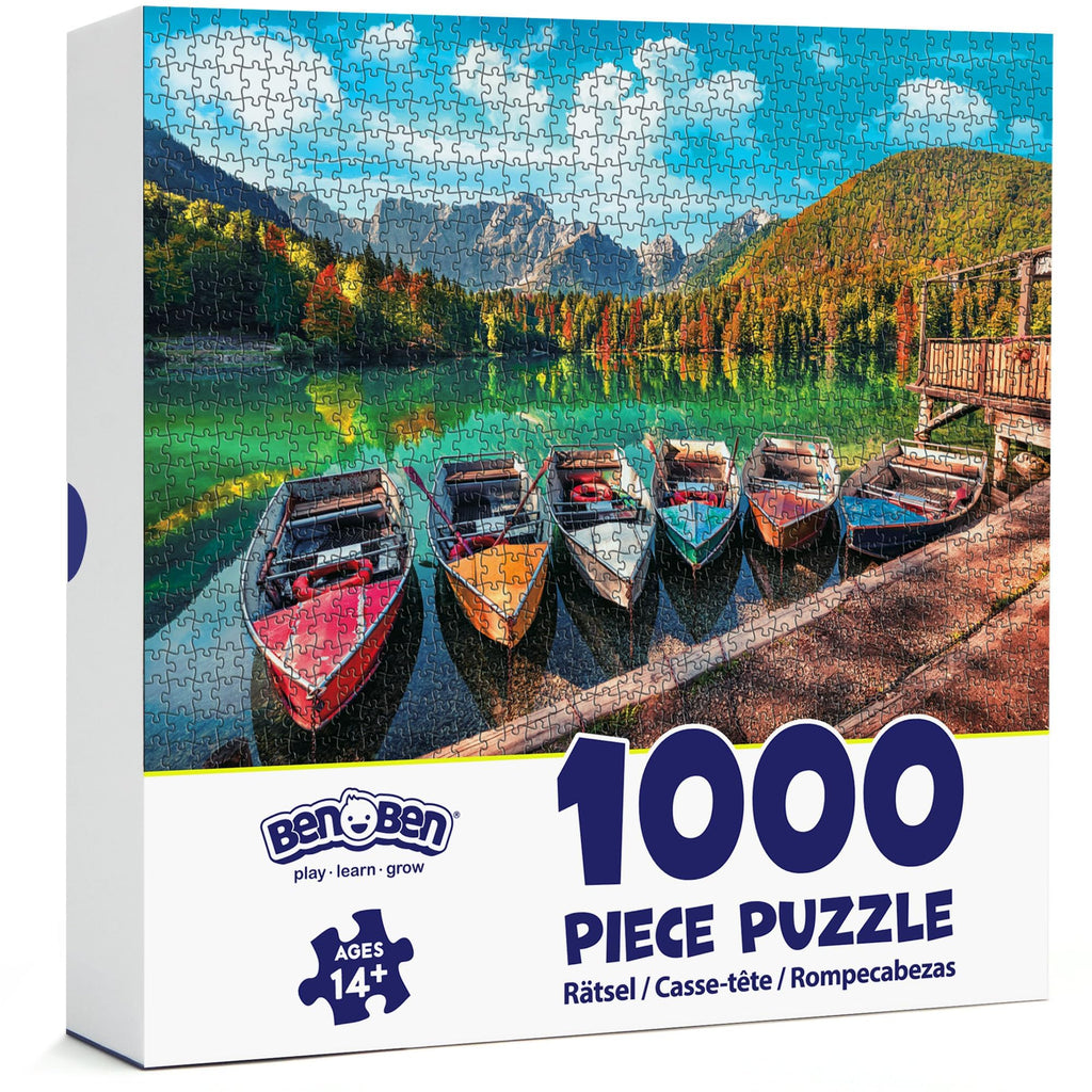 BenBen 1000 Piece Fusine Lake Jigsaw Puzzle – Letters on Back for Easy Sorting, Premium Cardboard, 26.63" x 19.25" Finished Size