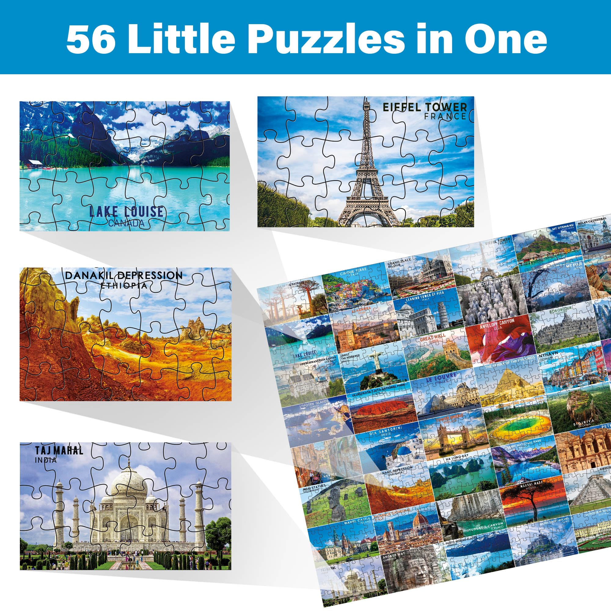 BenBen 1000-Piece Jigsaw: 56 World Landmarks – Travel Poster Puzzle