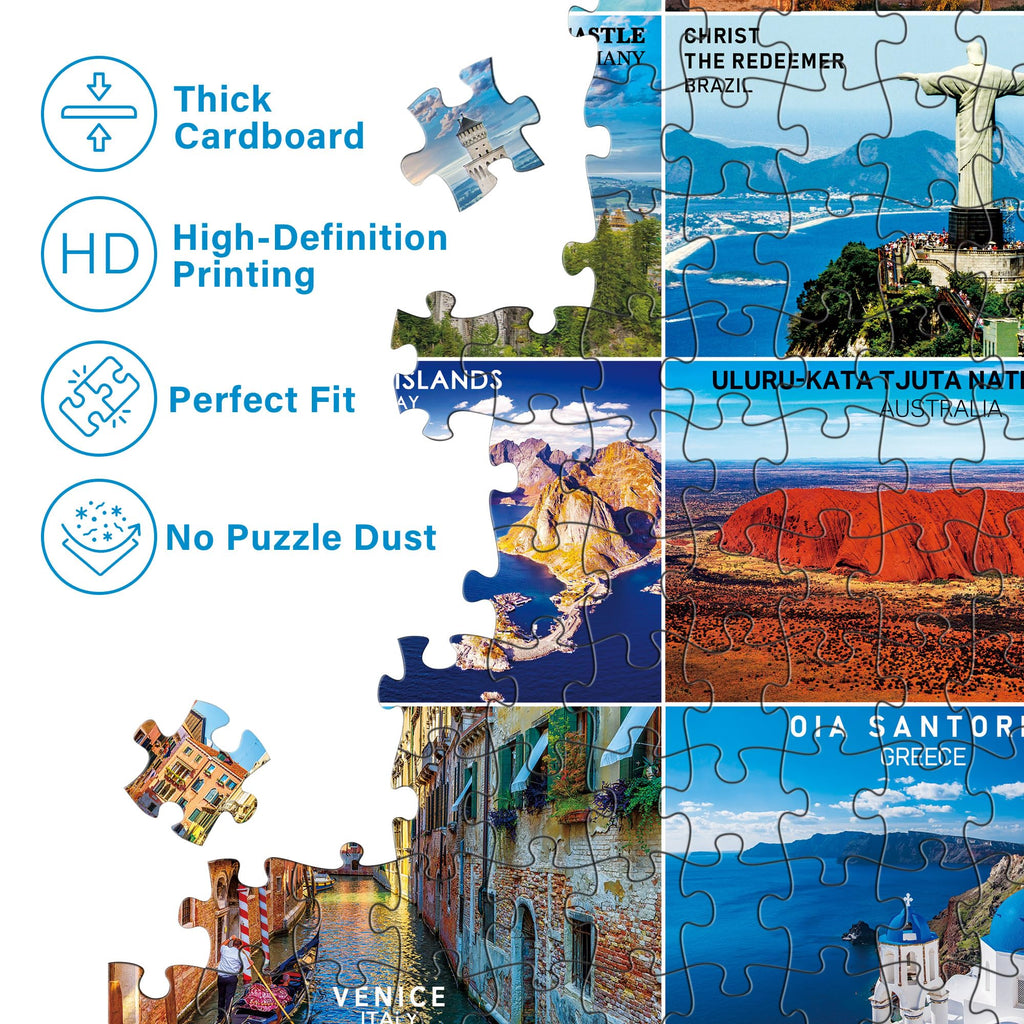 BenBen 1000-Piece Jigsaw: 56 World Landmarks – Travel Poster Puzzle