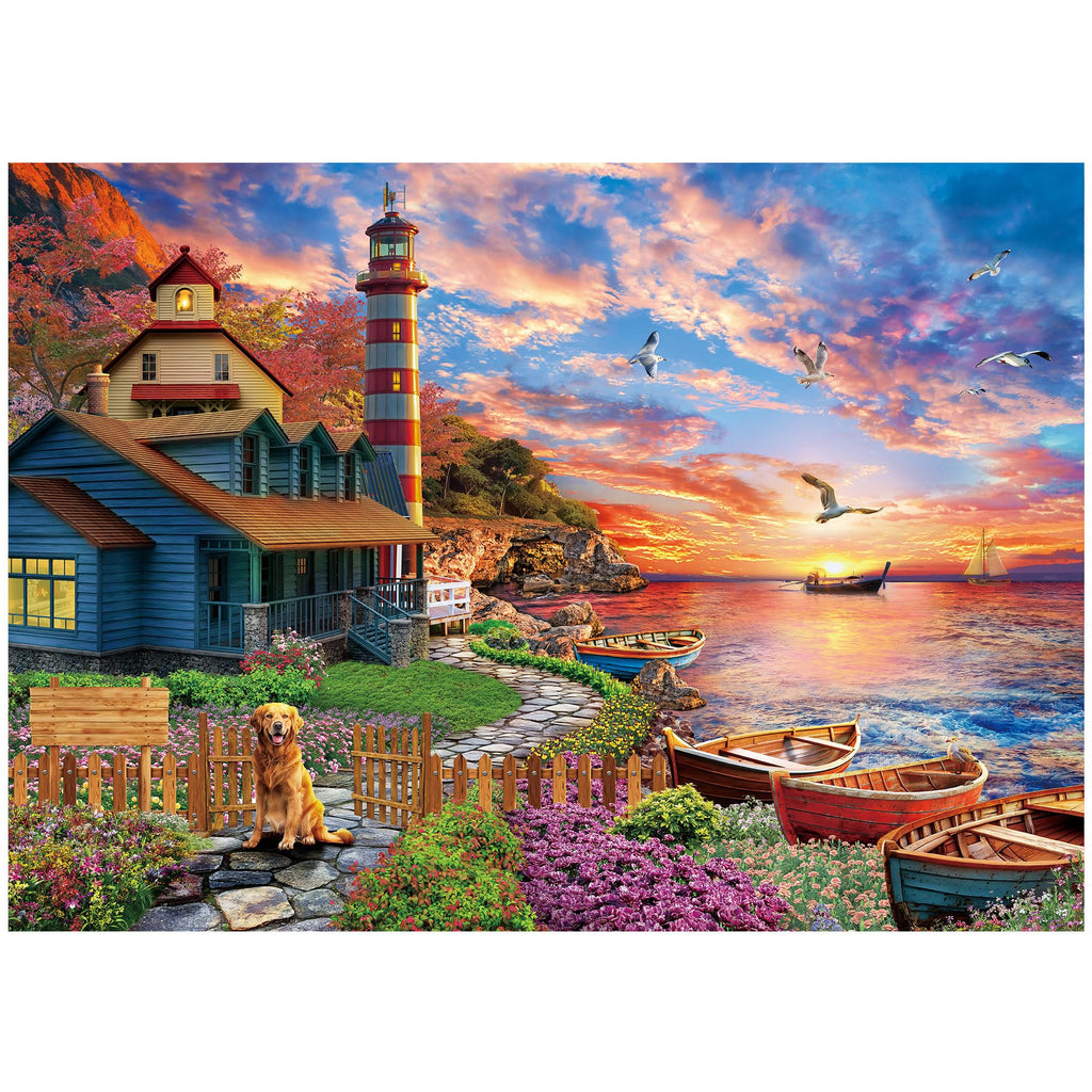 BenBen 1000 Piece Sunset Lighthouse Jigsaw Puzzle – Premium Quality, Letters on Back, Poster Included