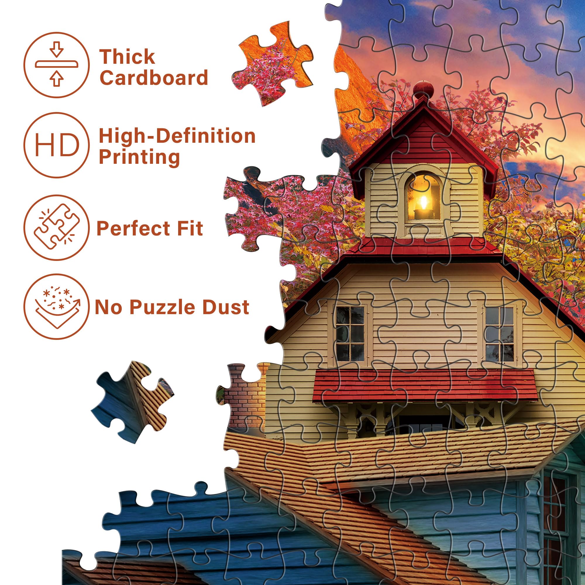 BenBen 1000 Piece Sunset Lighthouse Jigsaw Puzzle – Premium Quality, Letters on Back, Poster Included