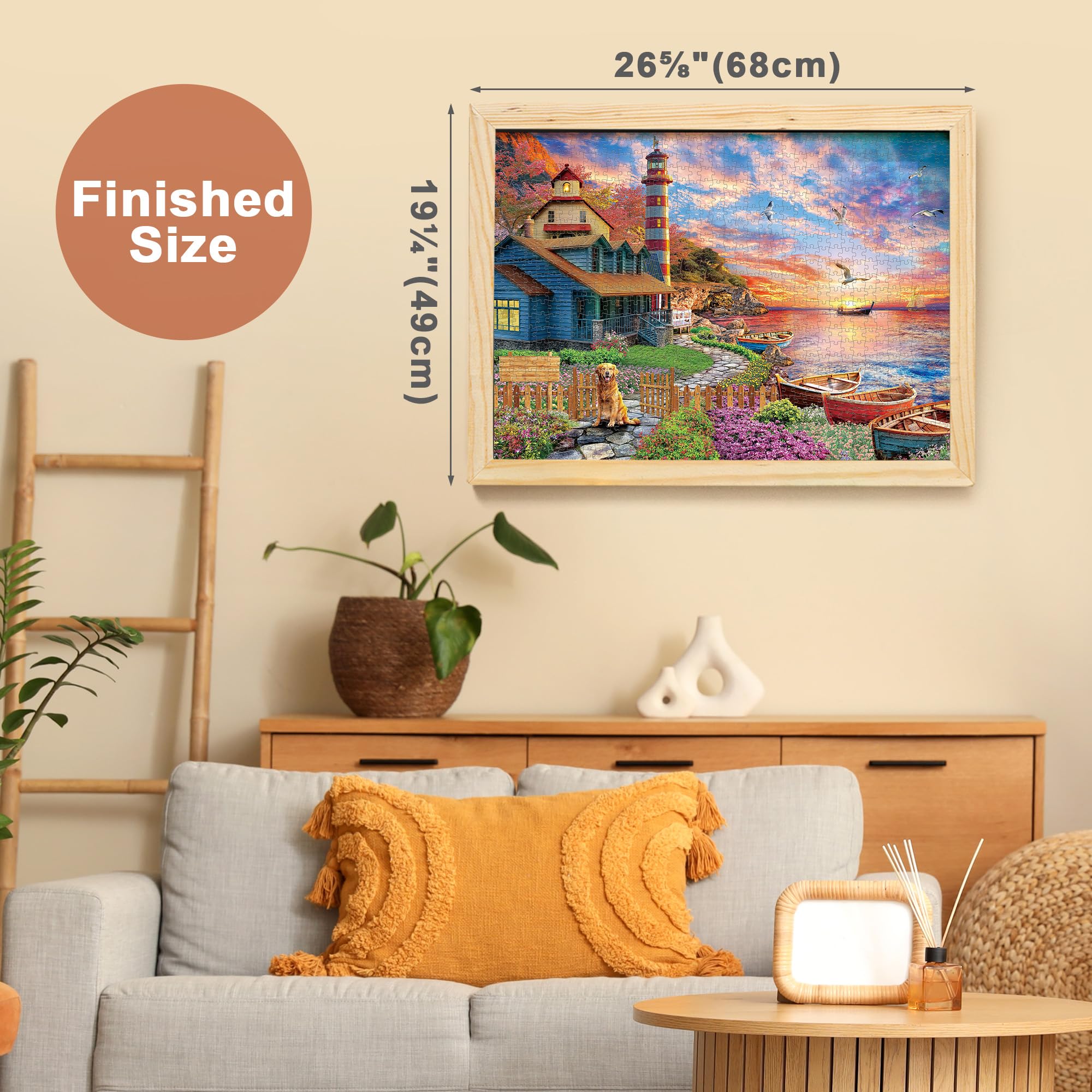 BenBen 1000 Piece Sunset Lighthouse Jigsaw Puzzle – Premium Quality, Letters on Back, Poster Included