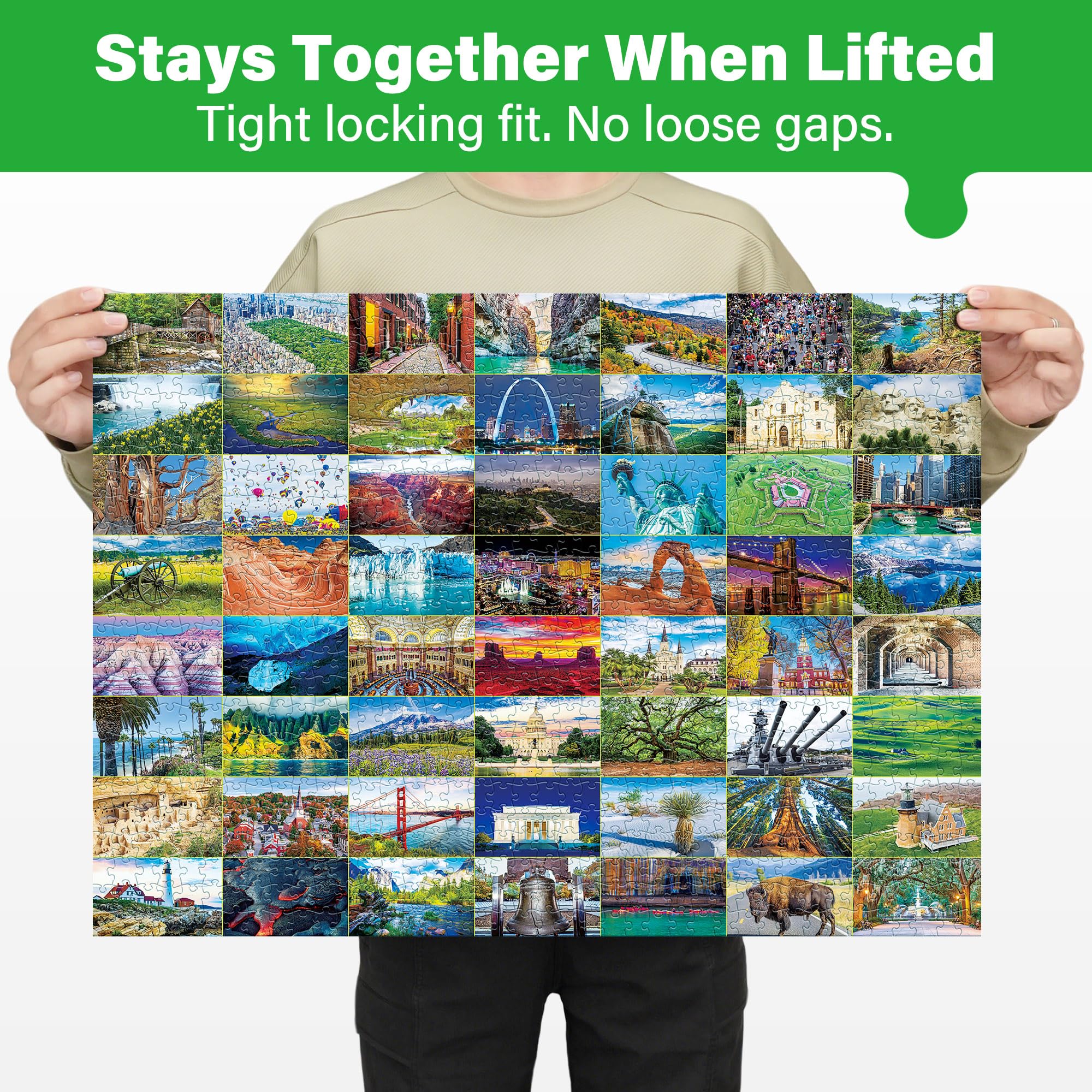 BenBen 1000-Piece USA Landmarks Puzzle – 56 National Parks & Iconic Sites with Pattern Hints on Back