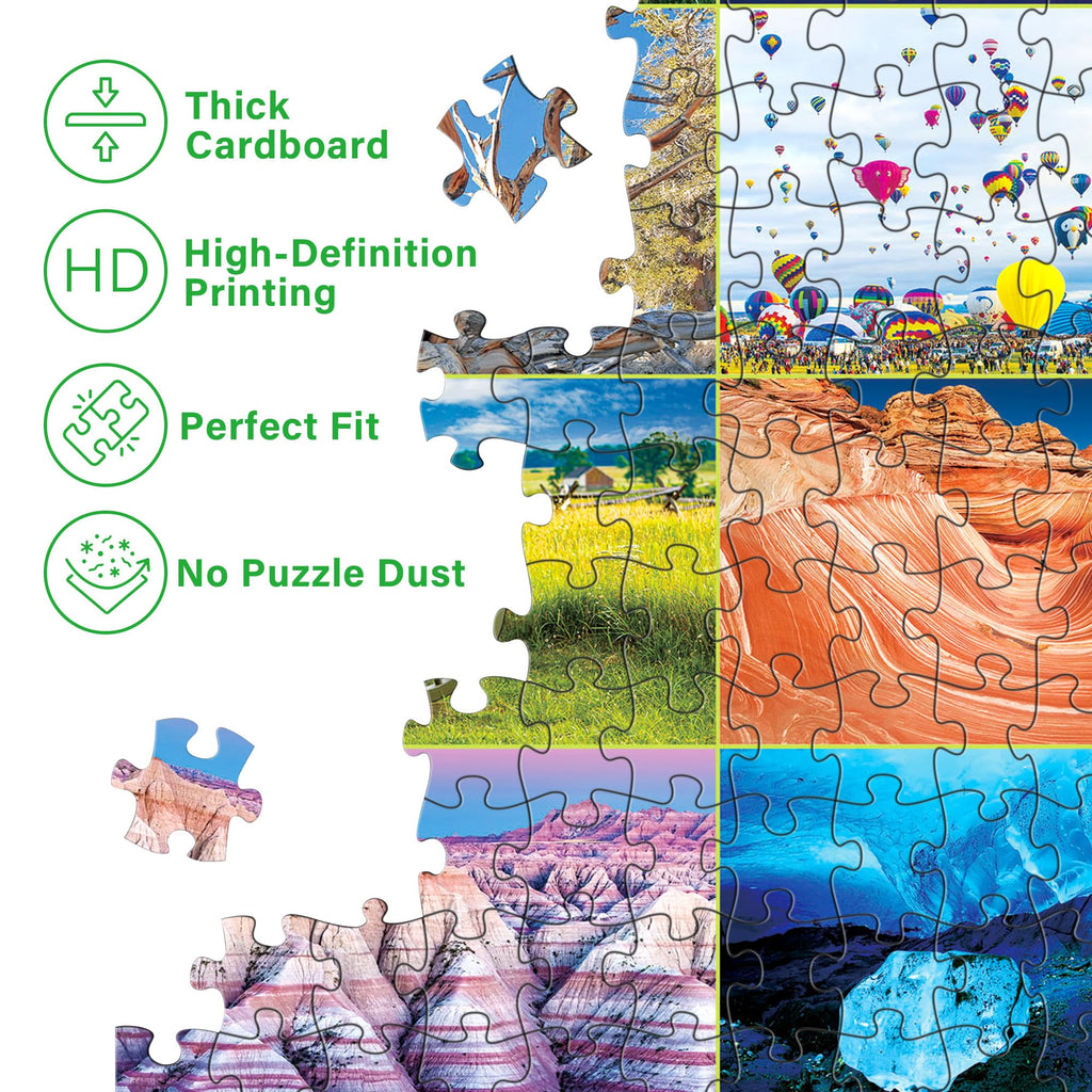 BenBen 1000-Piece USA Landmarks Puzzle – 56 National Parks & Iconic Sites with Pattern Hints on Back