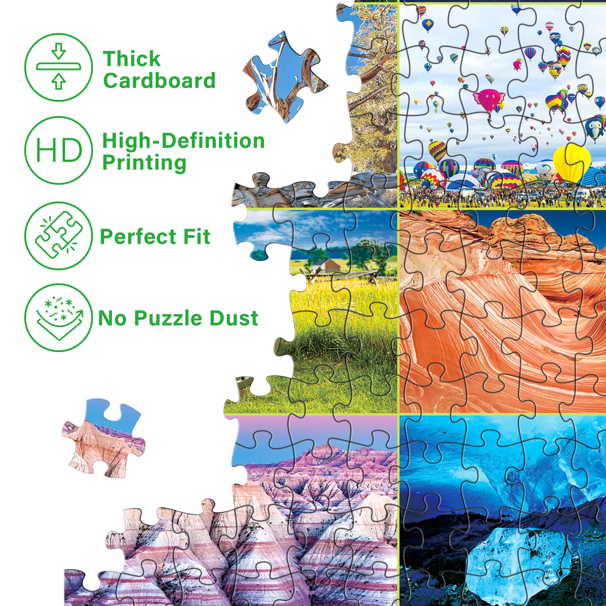 BenBen 1000-Piece USA Landmarks Puzzle – 56 National Parks & Iconic Sites with Pattern Hints on Back