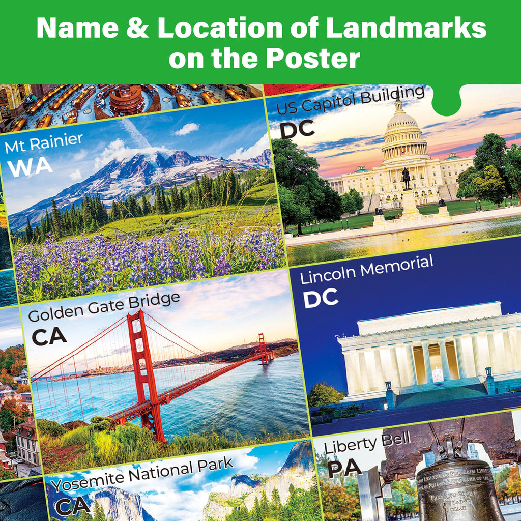 BenBen 1000-Piece USA Landmarks Puzzle – 56 National Parks & Iconic Sites with Pattern Hints on Back