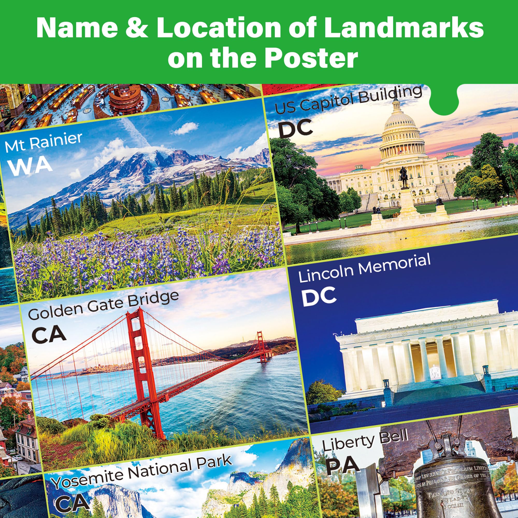 BenBen 1000-Piece USA Landmarks Puzzle – 56 National Parks & Iconic Sites with Pattern Hints on Back