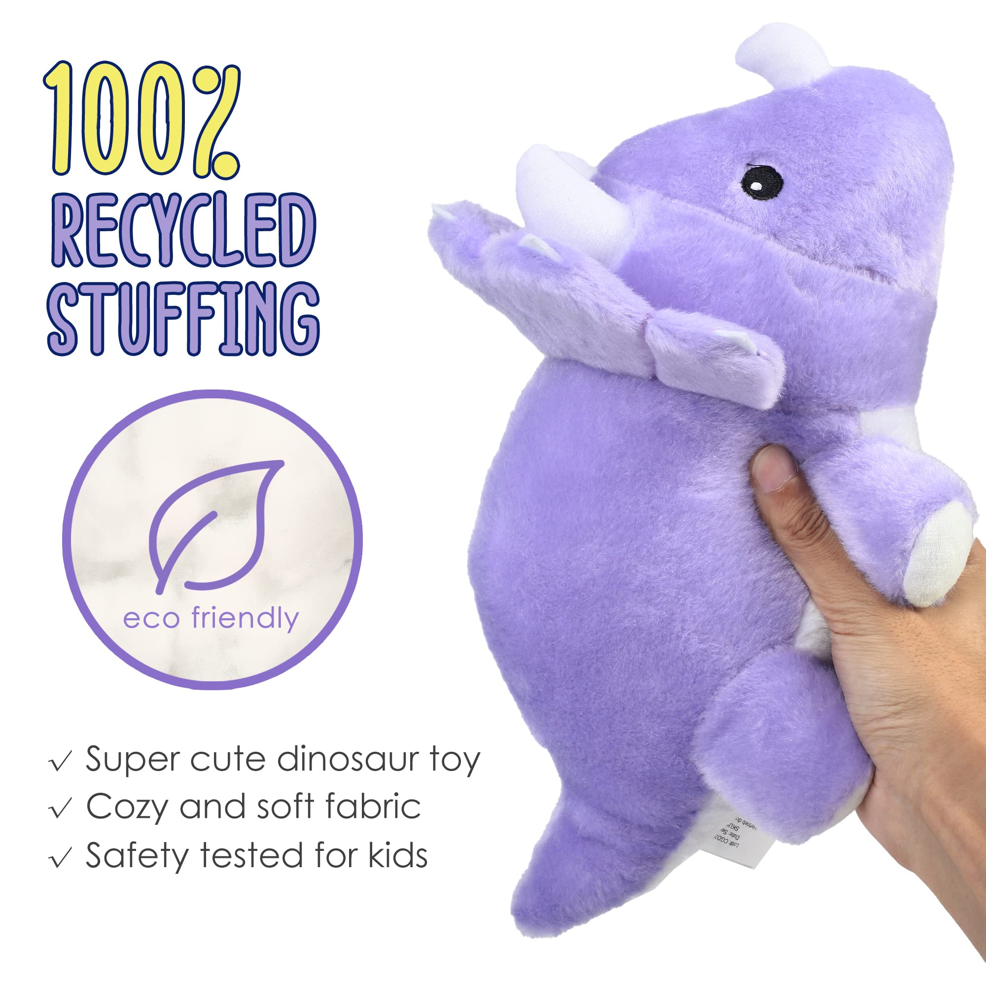 BenBen 13-Inch Purple Triceratops Plush – Soft Dinosaur Stuffed Toy for Kids