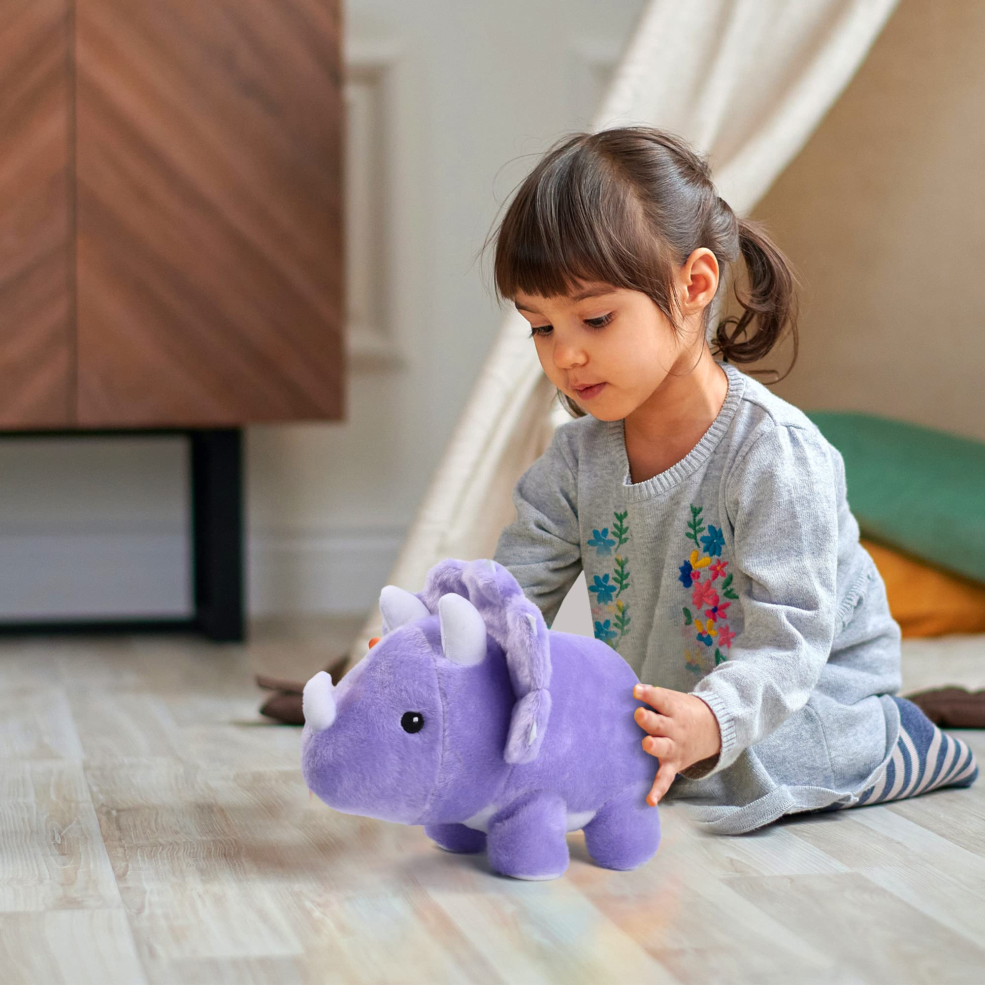 BenBen 13-Inch Purple Triceratops Plush – Soft Dinosaur Stuffed Toy for Kids