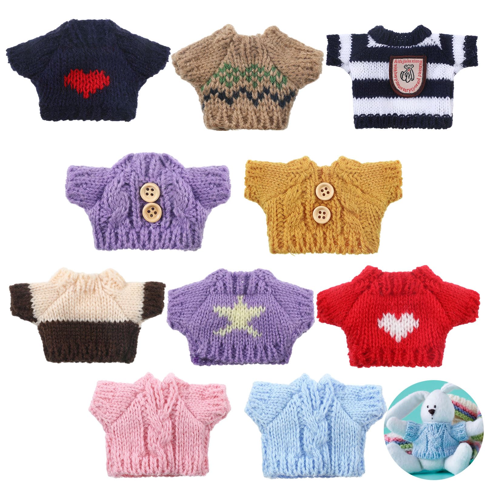 Bencailor 10 Pieces Small Doll Clothes Set - 3.14 x 1.96 Inch Christmas Sweaters for 5-9 Inch Dolls, Cotton Velvet
