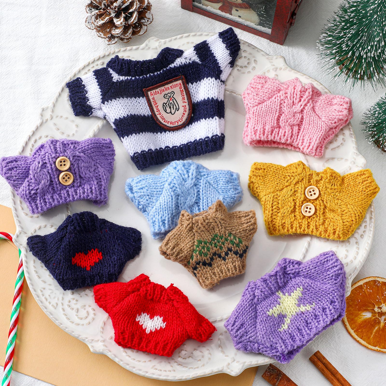 Bencailor 10 Pieces Small Doll Clothes Set - 3.14 x 1.96 Inch Christmas Sweaters for 5-9 Inch Dolls, Cotton Velvet
