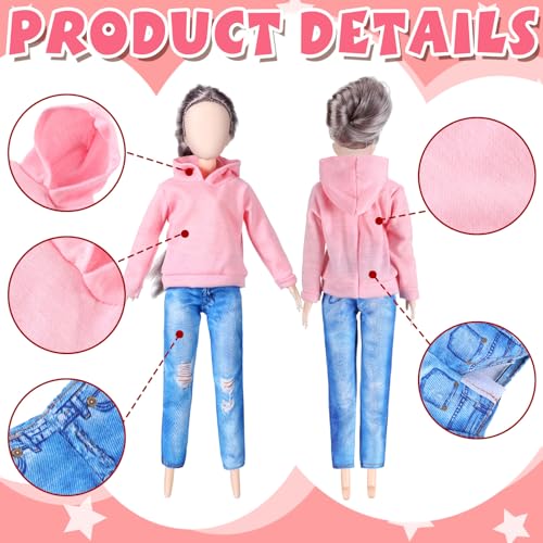 Bencailor 8-Piece Doll Clothes Set - Cotton Sweaters & Denim Pants for 11.5 Inch Dolls (Black, White, Grey, Pink)