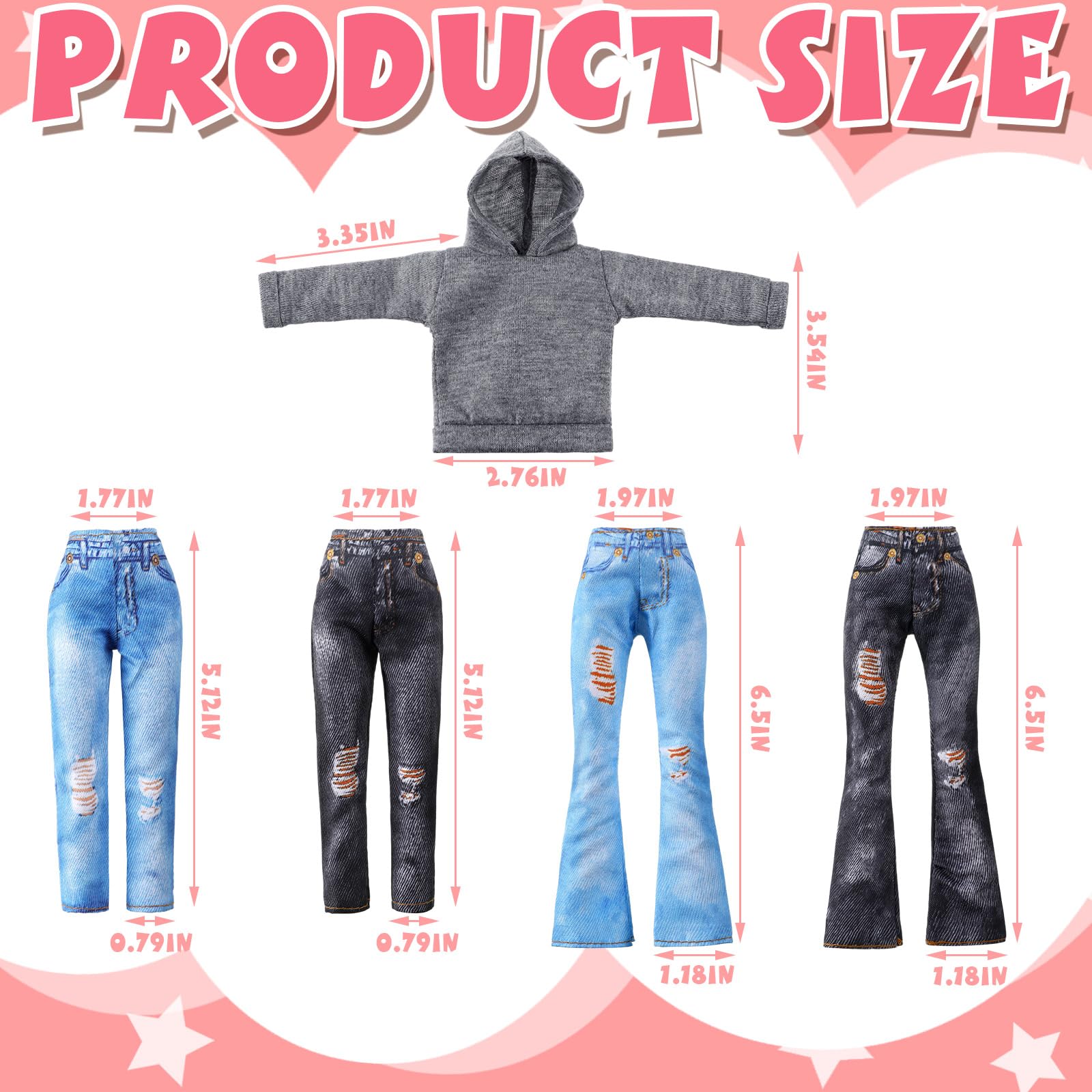 Bencailor 8-Piece Doll Clothes Set - Cotton Sweaters & Denim Pants for 11.5 Inch Dolls (Black, White, Grey, Pink)