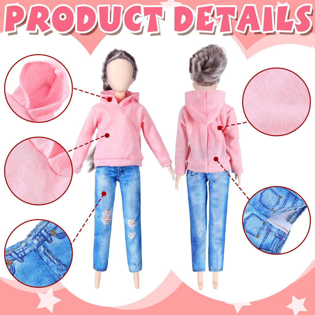 Bencailor 8-Piece Doll Clothes Set - Cotton Sweaters & Denim Pants for 11.5 Inch Dolls (Black, White, Grey, Pink)